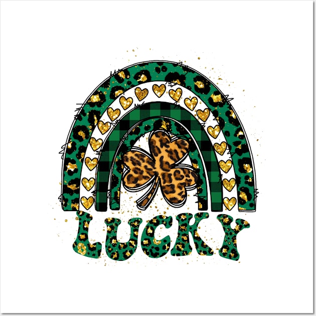 Lucky Rainbow St Patricks Day Leopard Print Clover Wall Art by TeeShirt_Expressive